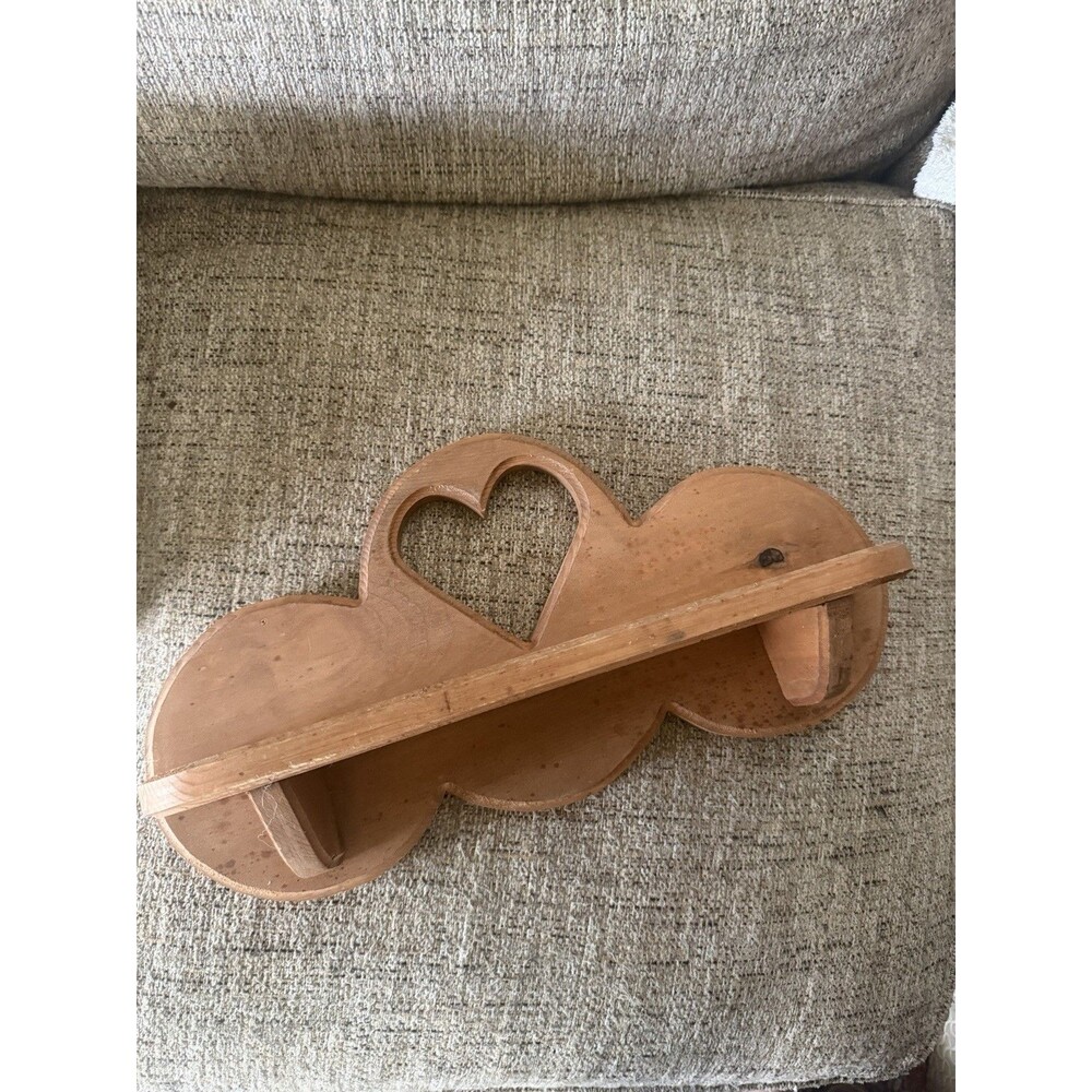 Cottage Core Wooden Wall Shelf Brown Heart Cutout Wall Mount 18 Inches
